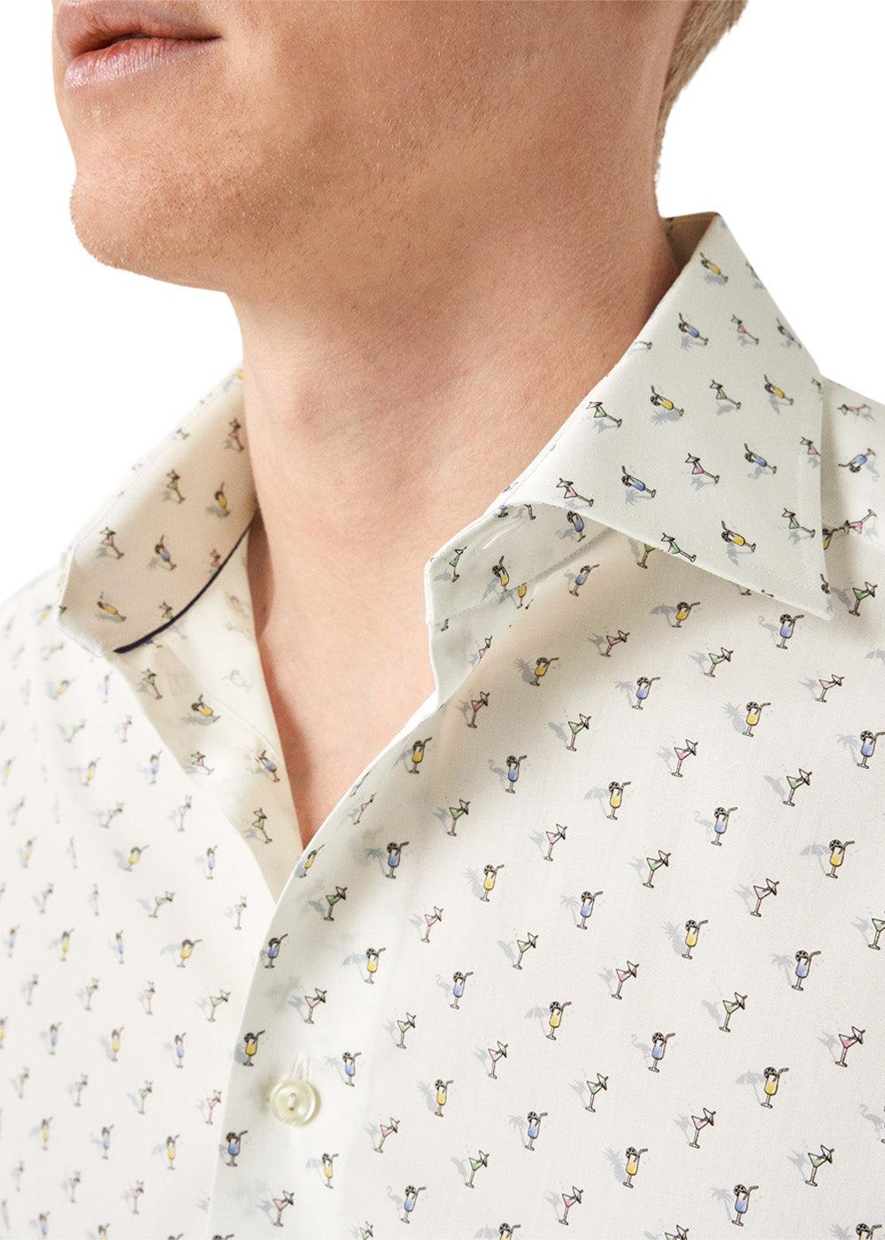 Slim Drink Print Poplin Shirt - White - Image 3