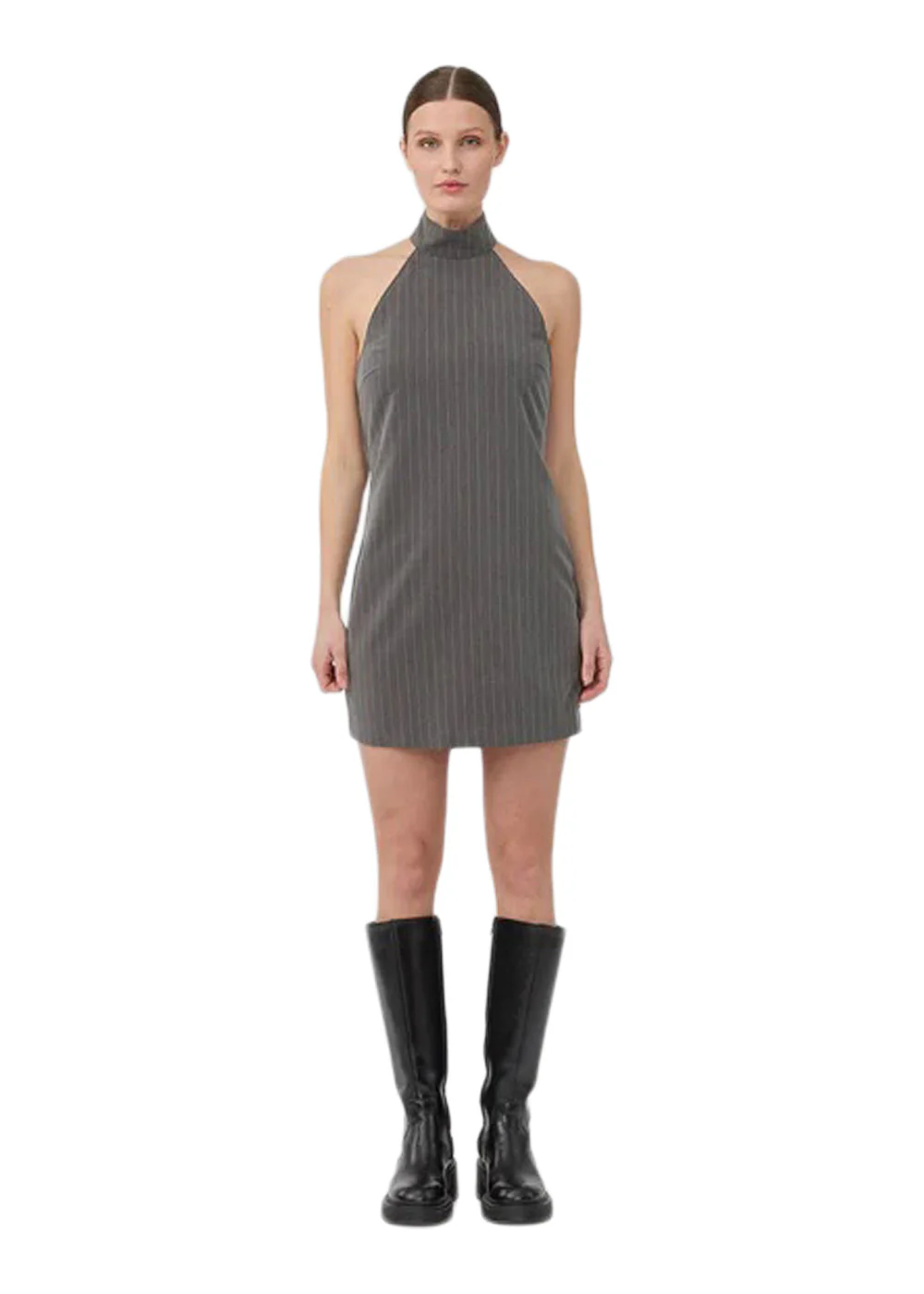 EmiliaMD halterneck dress - Grey Pinstripe - Image 3
