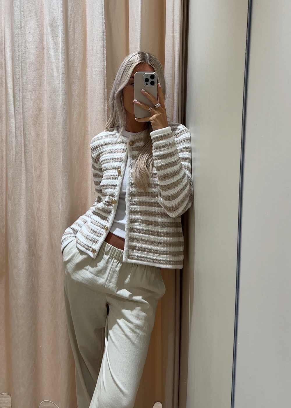 Limone Stripe Knit Jacket - Sand - Image 2