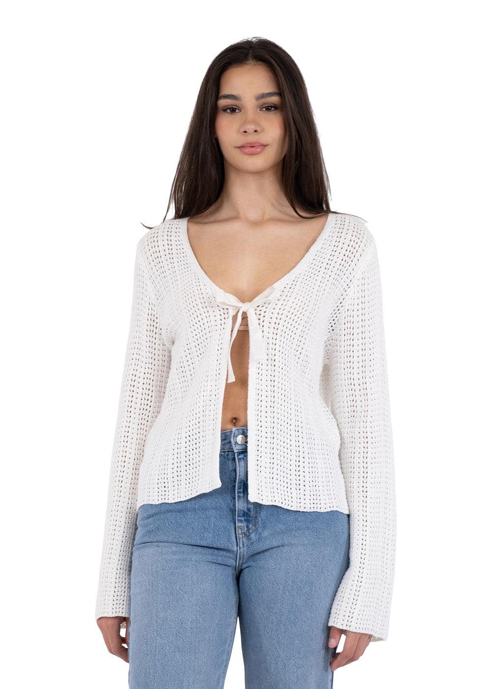 Bates Crochet Knit Cardigan - White - Image 5