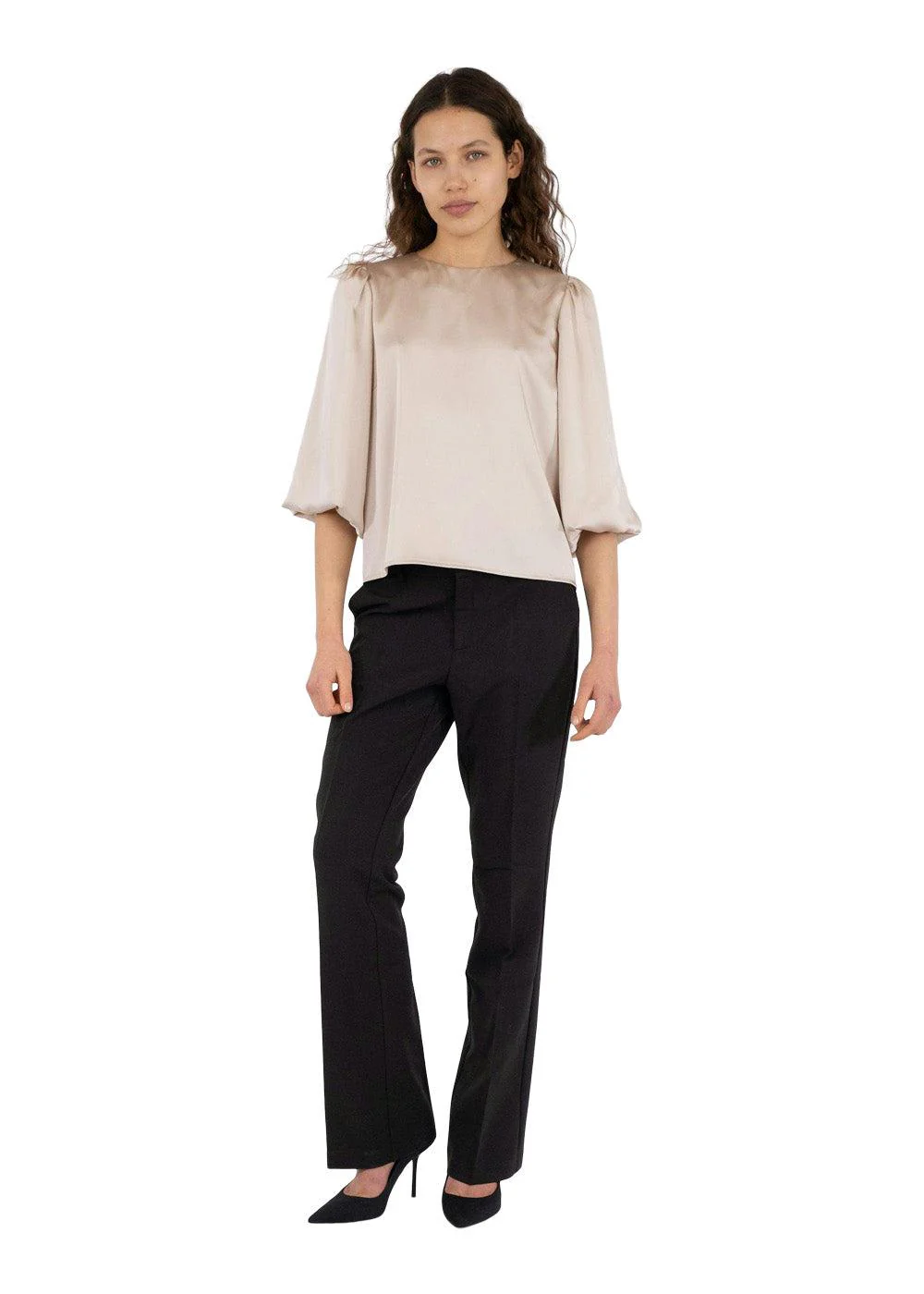 Lorraine Soft Satin Blouse - Champagne - Image 3