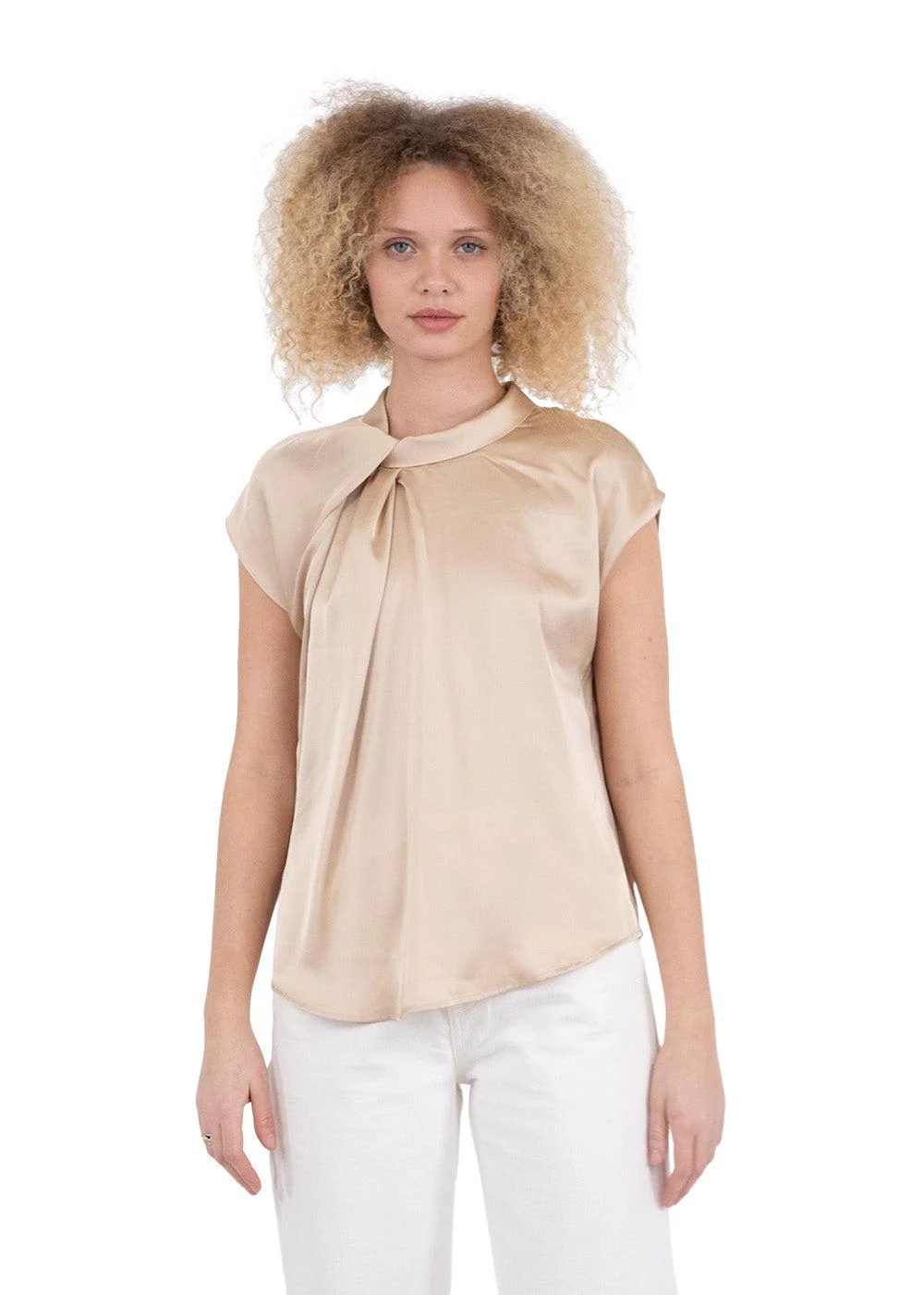 Fleur Drapy Satin Blouse - Dark Sand - Image 3