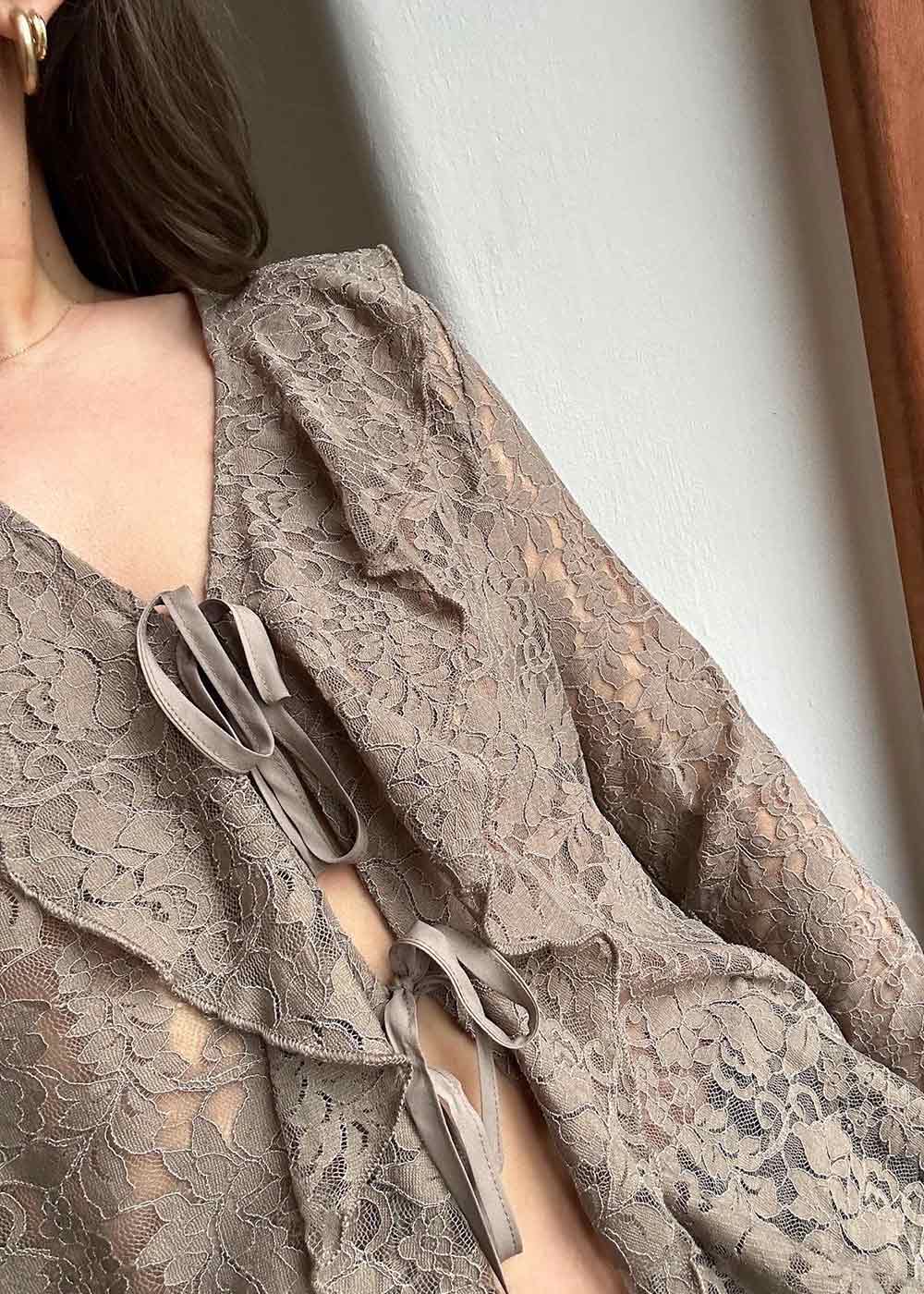 Anika Lace Blouse - Taupe - Image 5