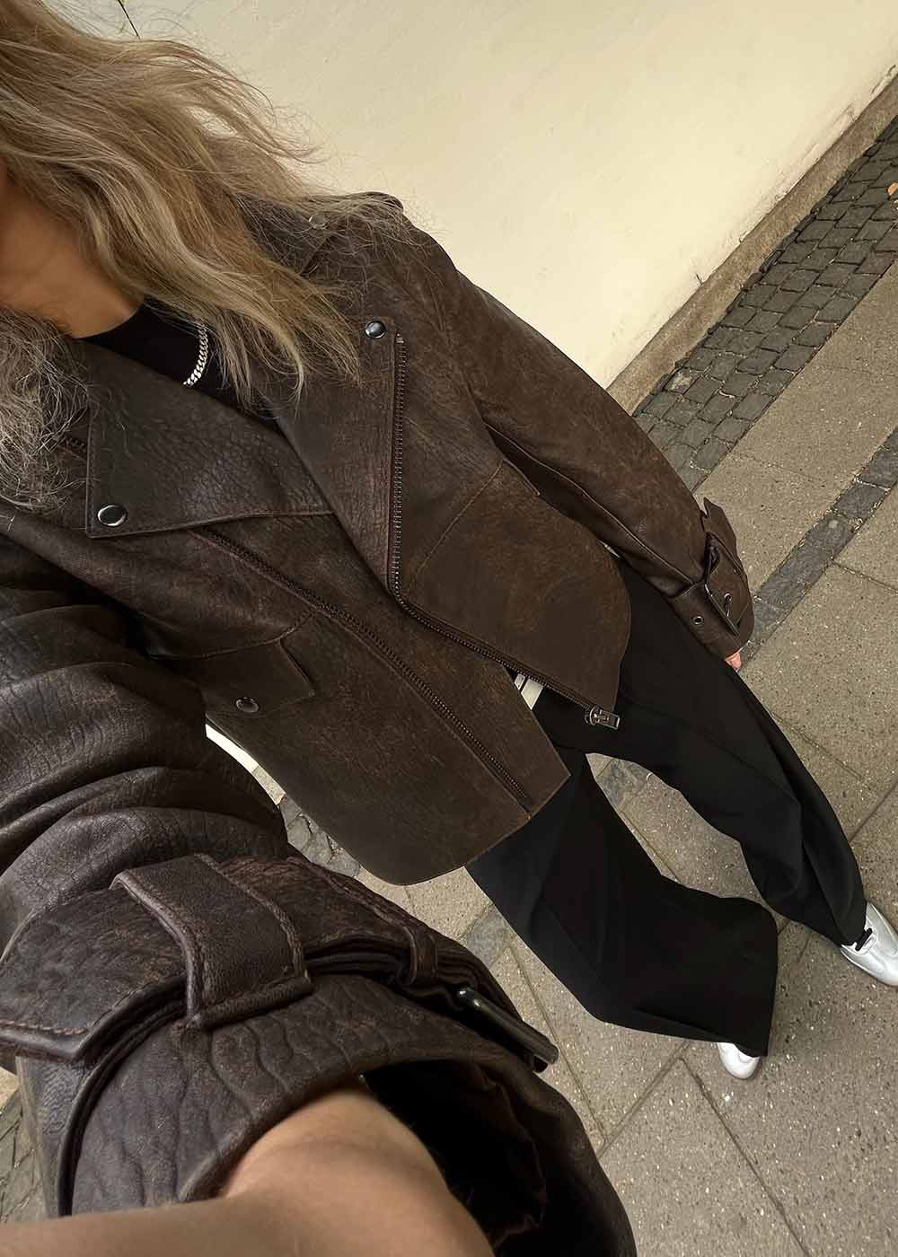 Rock Biker Jacket - Used Dark Brown - Image 3