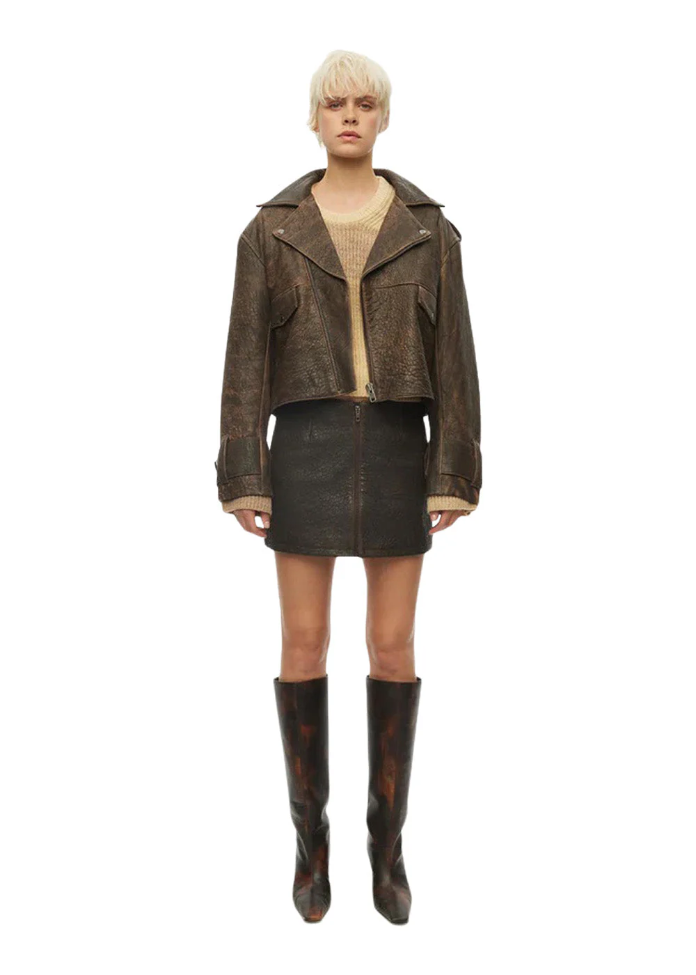 Rock Biker Jacket - Used Dark Brown - Image 5