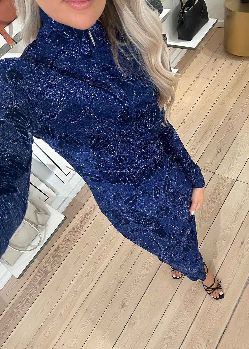 Gathered Long Sleeve Midi Dress - Fine Line Poppies - Image 5