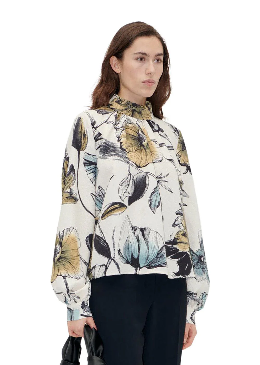 Gathered Long Sleeve Top - Fine Line Poppies - Image 3