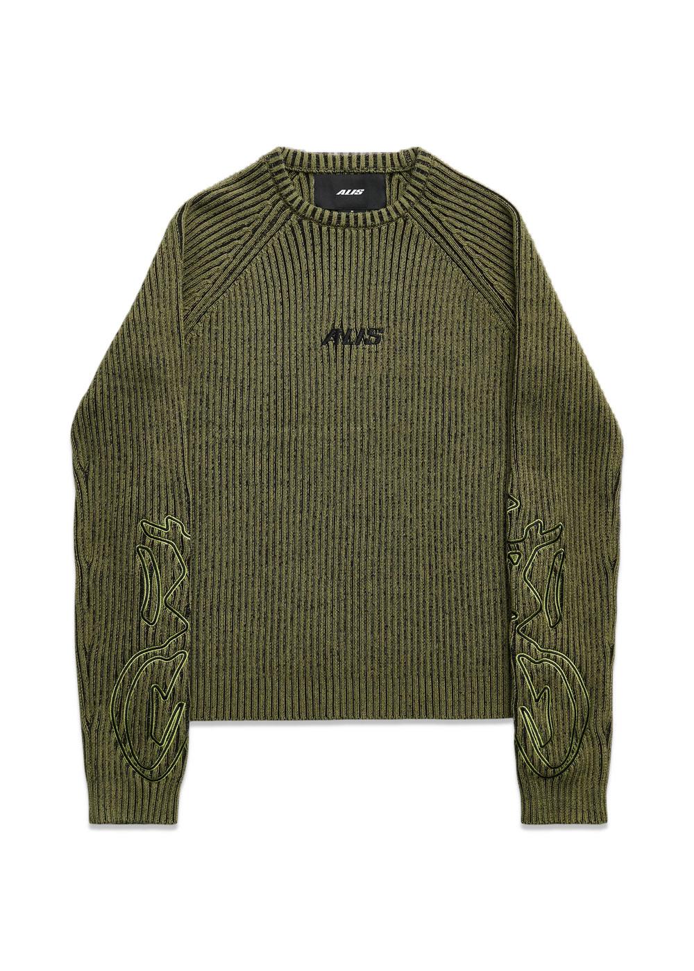 ARIA KNIT SWEAT W/ EMBROIDERY - Olive