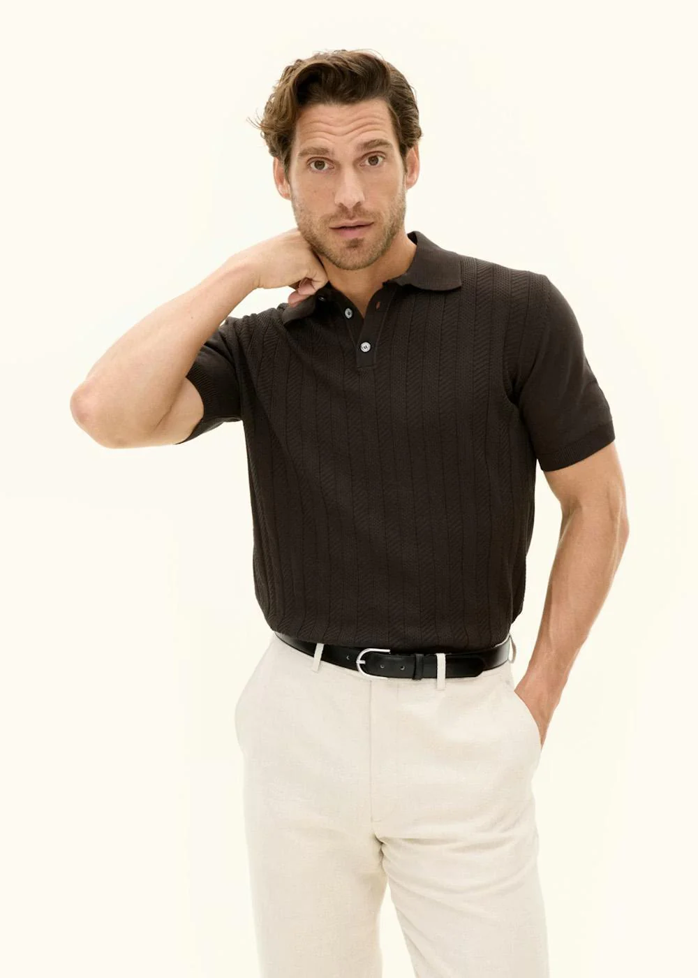 Barto Stripe Poloshirt - Brown Elk - Image 2