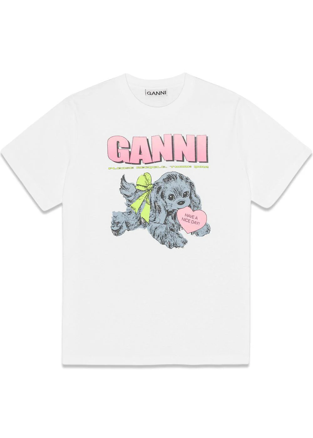 Basic Cotton Jersey Neon Puppy T-shirt - Bright White
