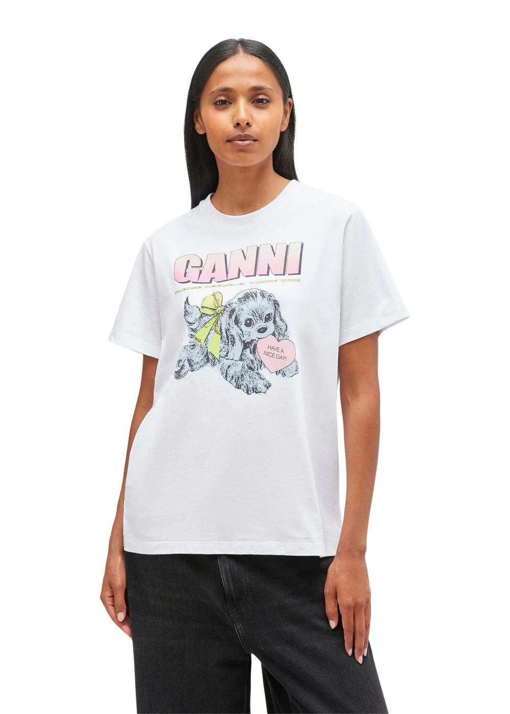 Basic Cotton Jersey Neon Puppy T-shirt - Bright White - Image 2