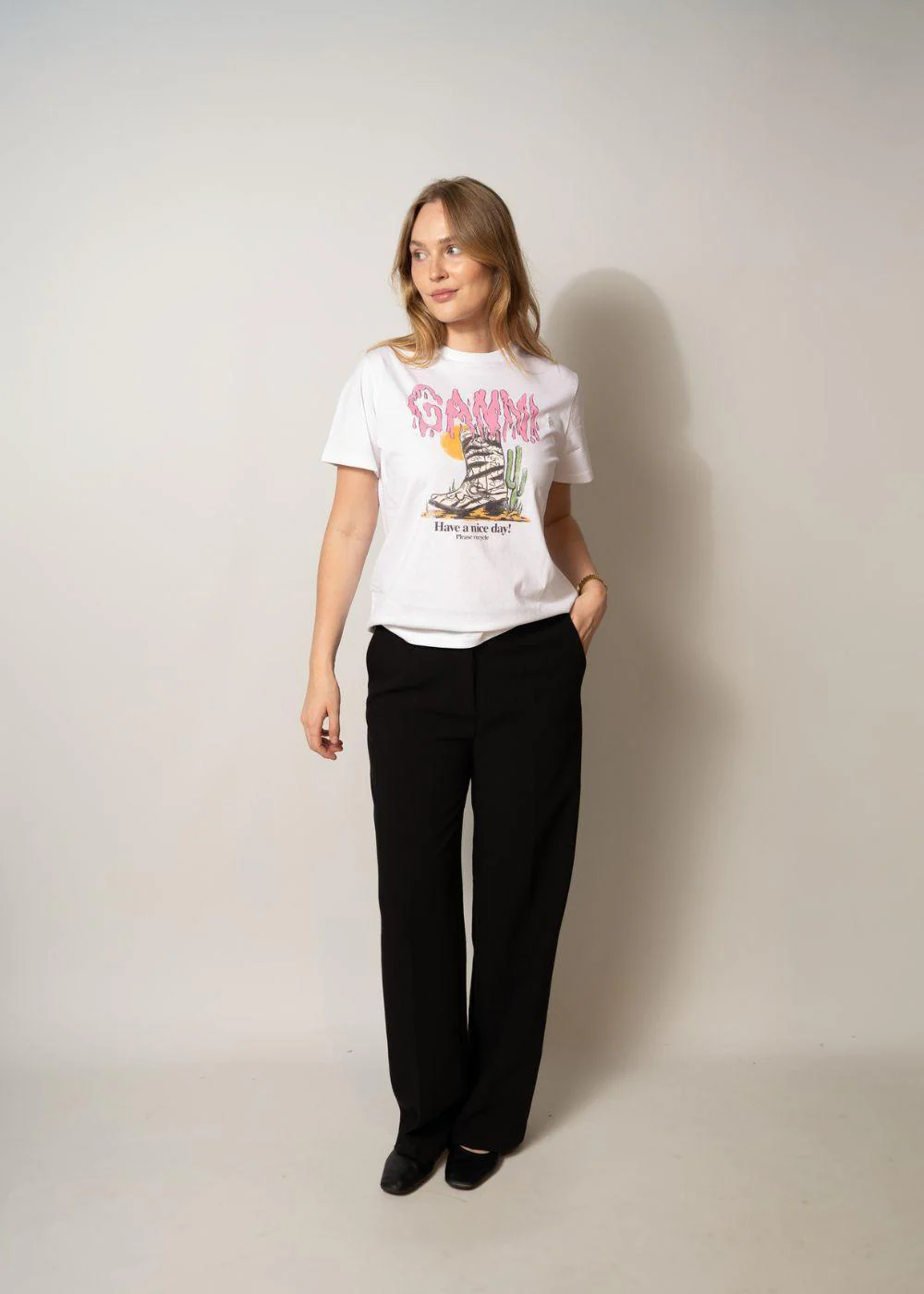 Basic cotton Western zebra
boot tee - Bright White - Image 2
