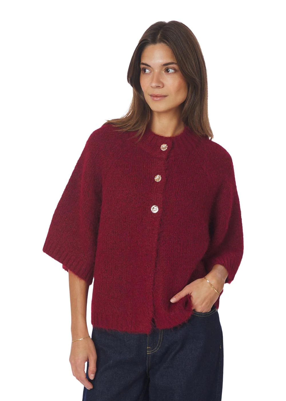 Benuta Fluffy Knit Cardigan - Dark Red - Image 5