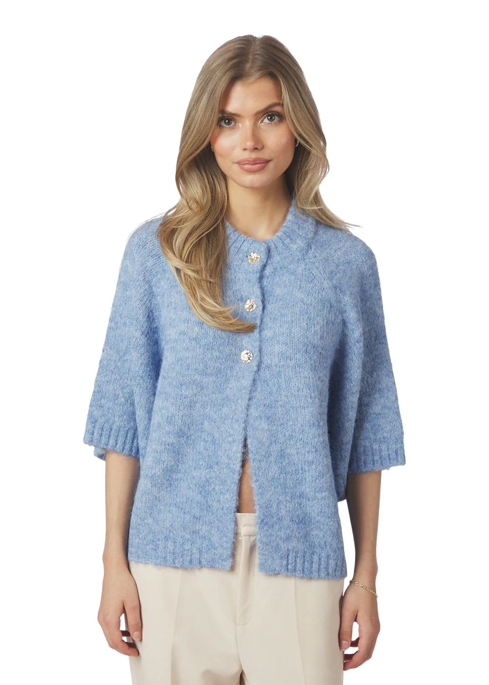 Benuta Fluffy Knit Cardigan - Dusty Blue - Image 3