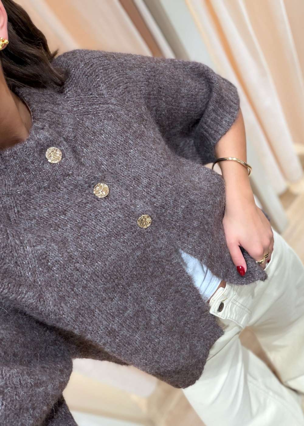 Benuta Fluffy Knit Cardigan - Light Brown - Image 5
