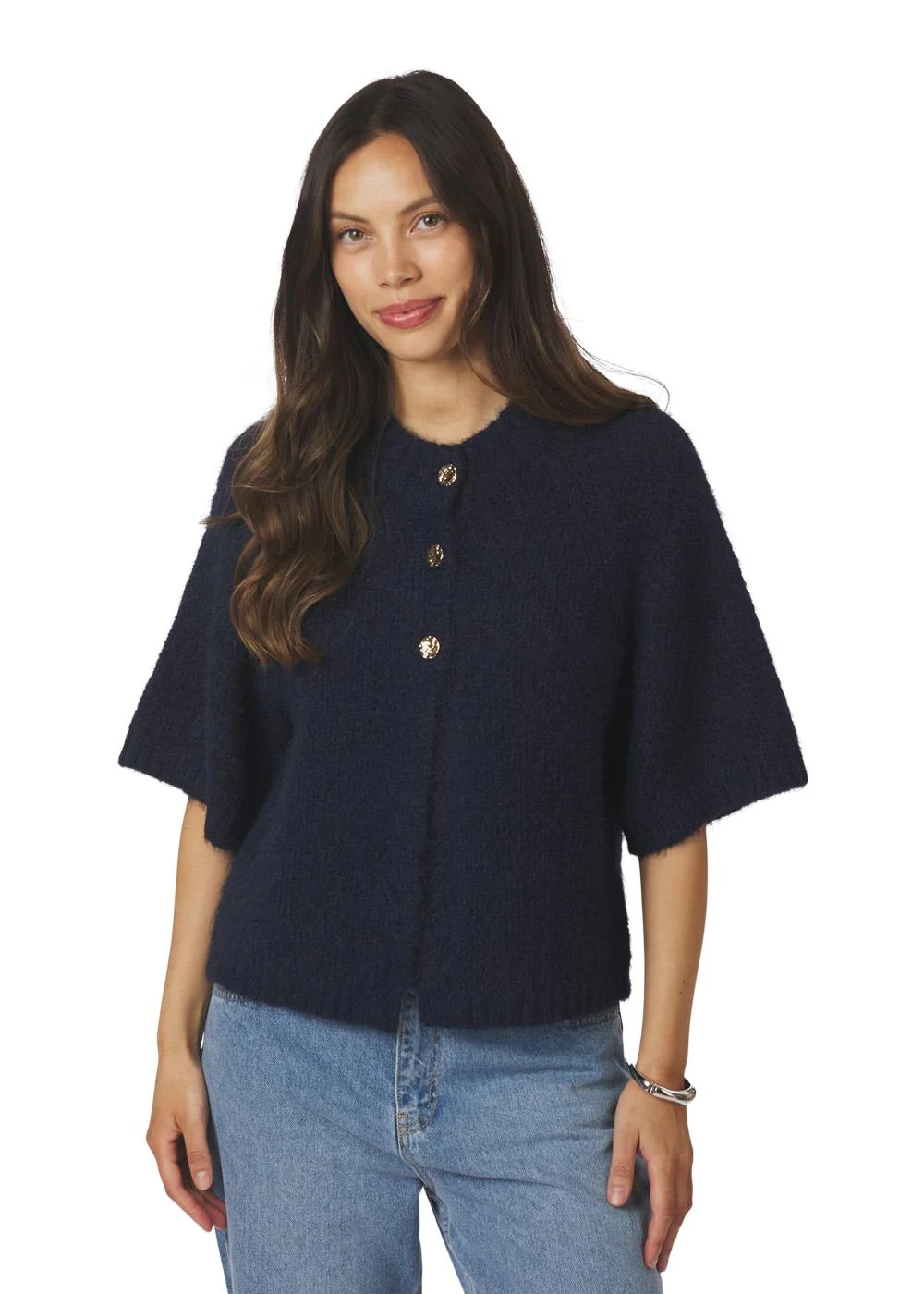 Benuta Fluffy Knit Cardigan - Navy - Image 3