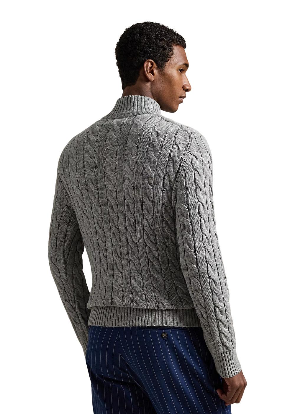 Cable Knit Cotton Quater Zip Sweater - Grey - Image 3