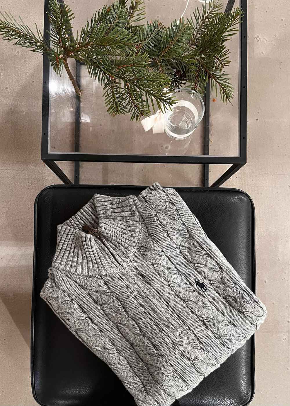 Cable Knit Cotton Quater Zip Sweater - Grey - Image 5