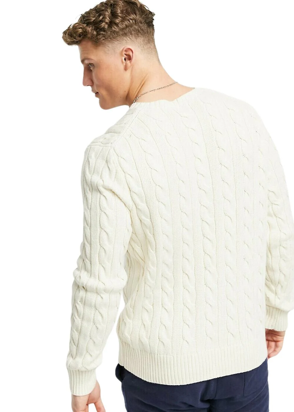 Cable Knit Cotton Sweat - Cream - Image 4