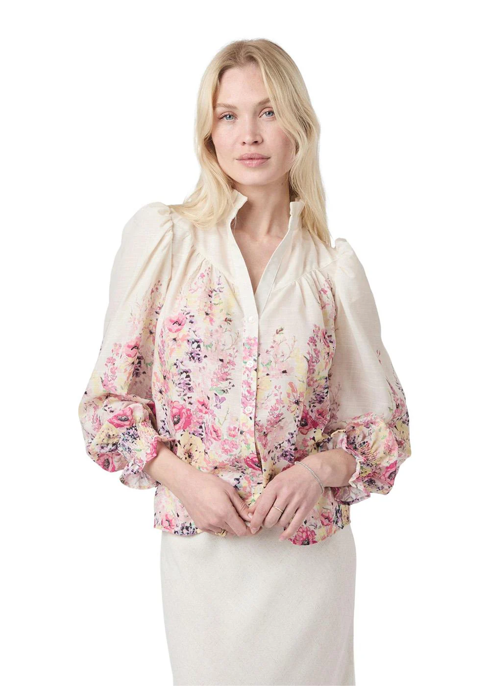 Calloma Flower Print Blouse - Ivory - Image 3