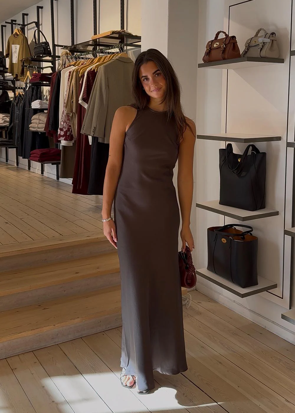 Celinie Heavy Sateen Dress - Dark Brown - Image 7