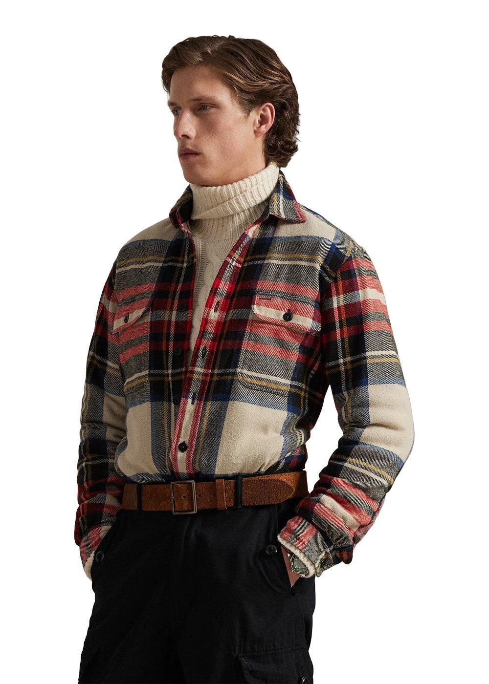 Classic Fit Plaid Flannel Workshirt - Cream Red Multi - Image 2