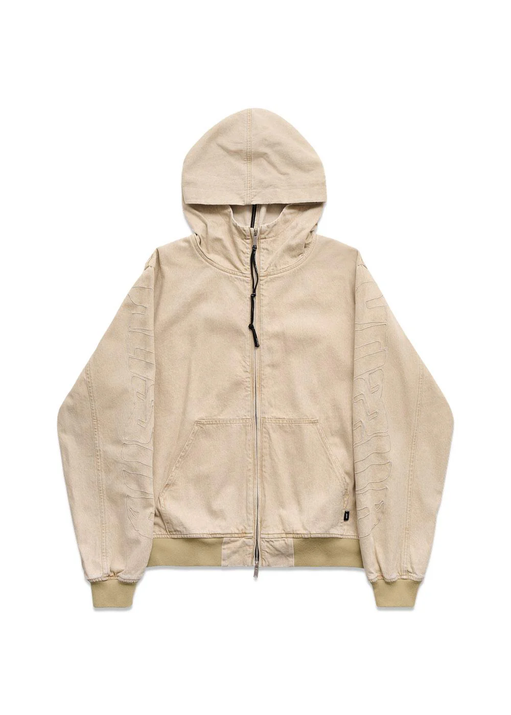COCHET HOODED DENIM JACKET W/ SLEEVE EMBROIDERY - Faded Sand