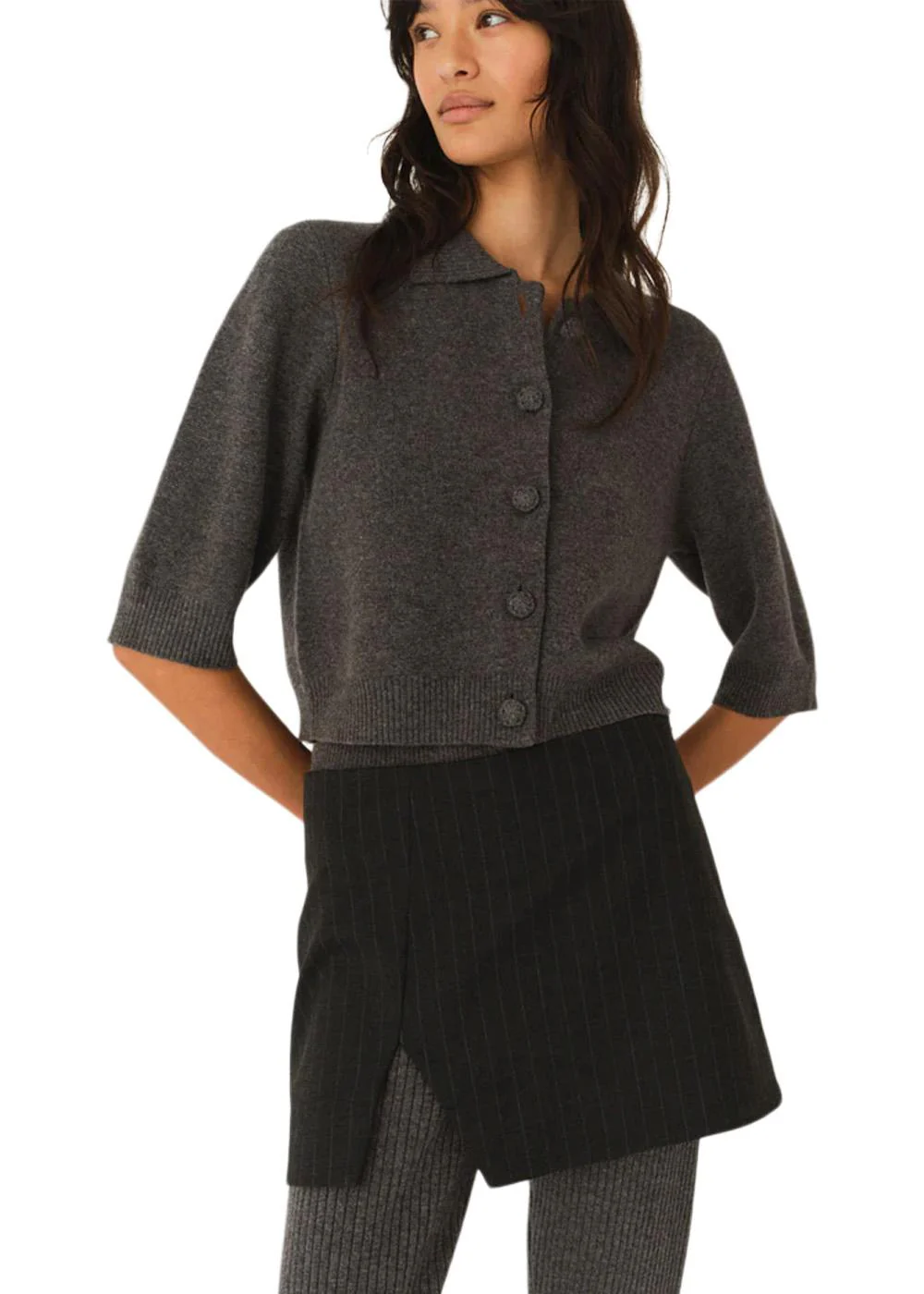 Como short Cardigan - Grey Melange - Image 3