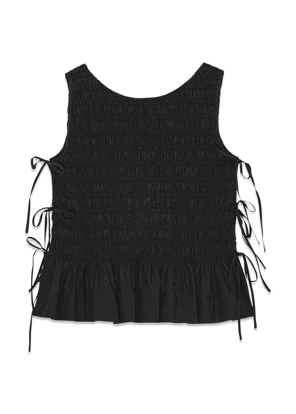 Cotton Poplin Smock Tie String Top - Black