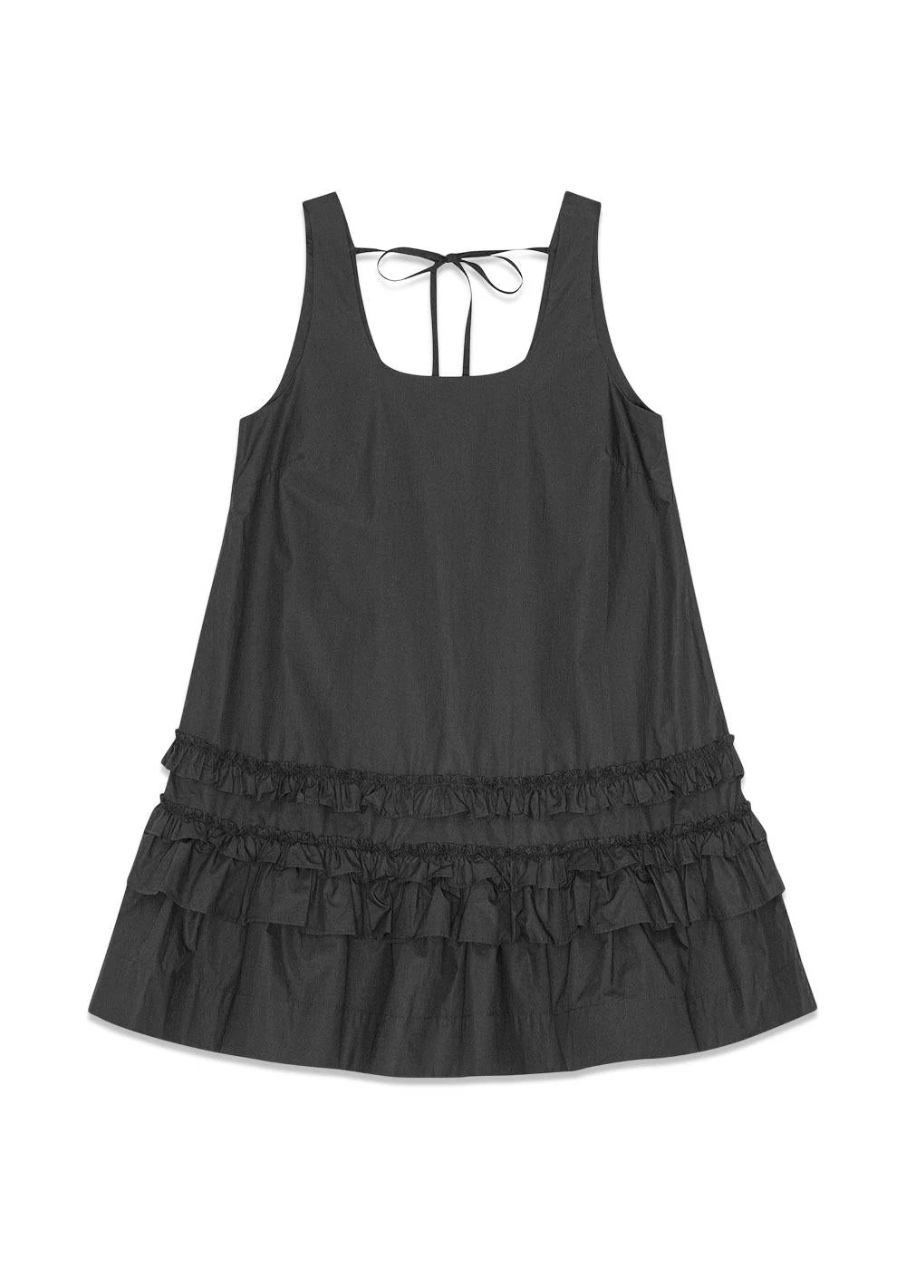 Cotton Poplin U-neck Mini Dress - Black