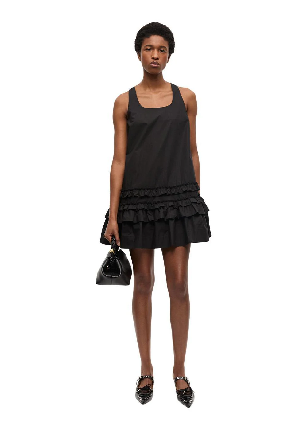 Cotton Poplin U-neck Mini Dress - Black - Image 3