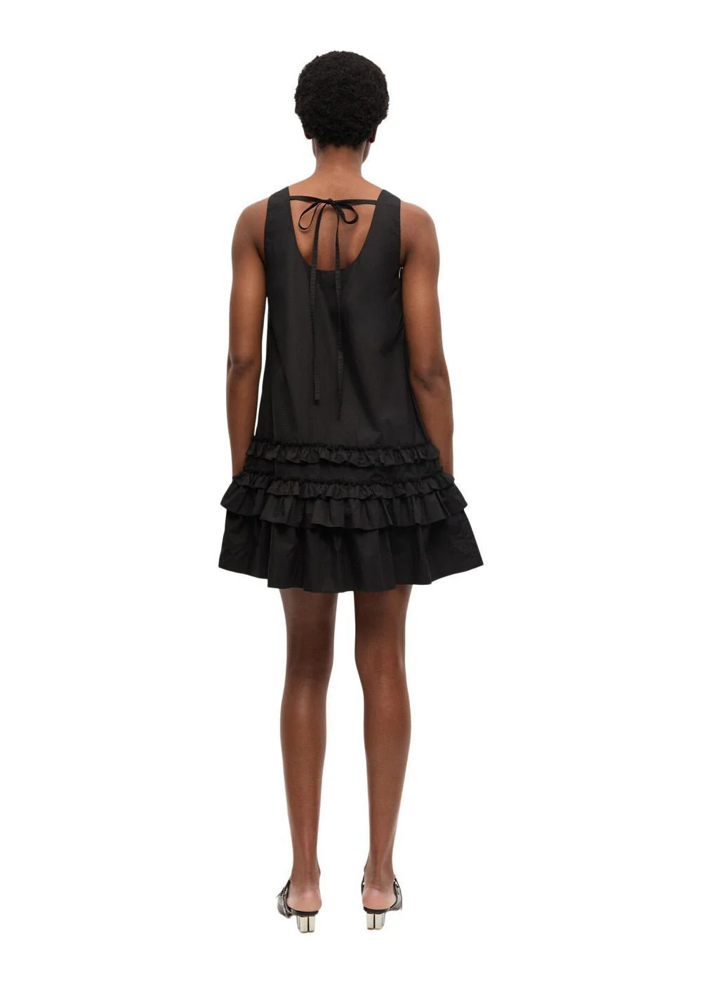 Cotton Poplin U-neck Mini Dress - Black - Image 4