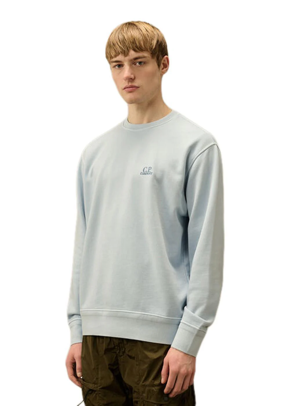 Crew Neck Cotton Diagonal Fleece - Light Blue - Image 2