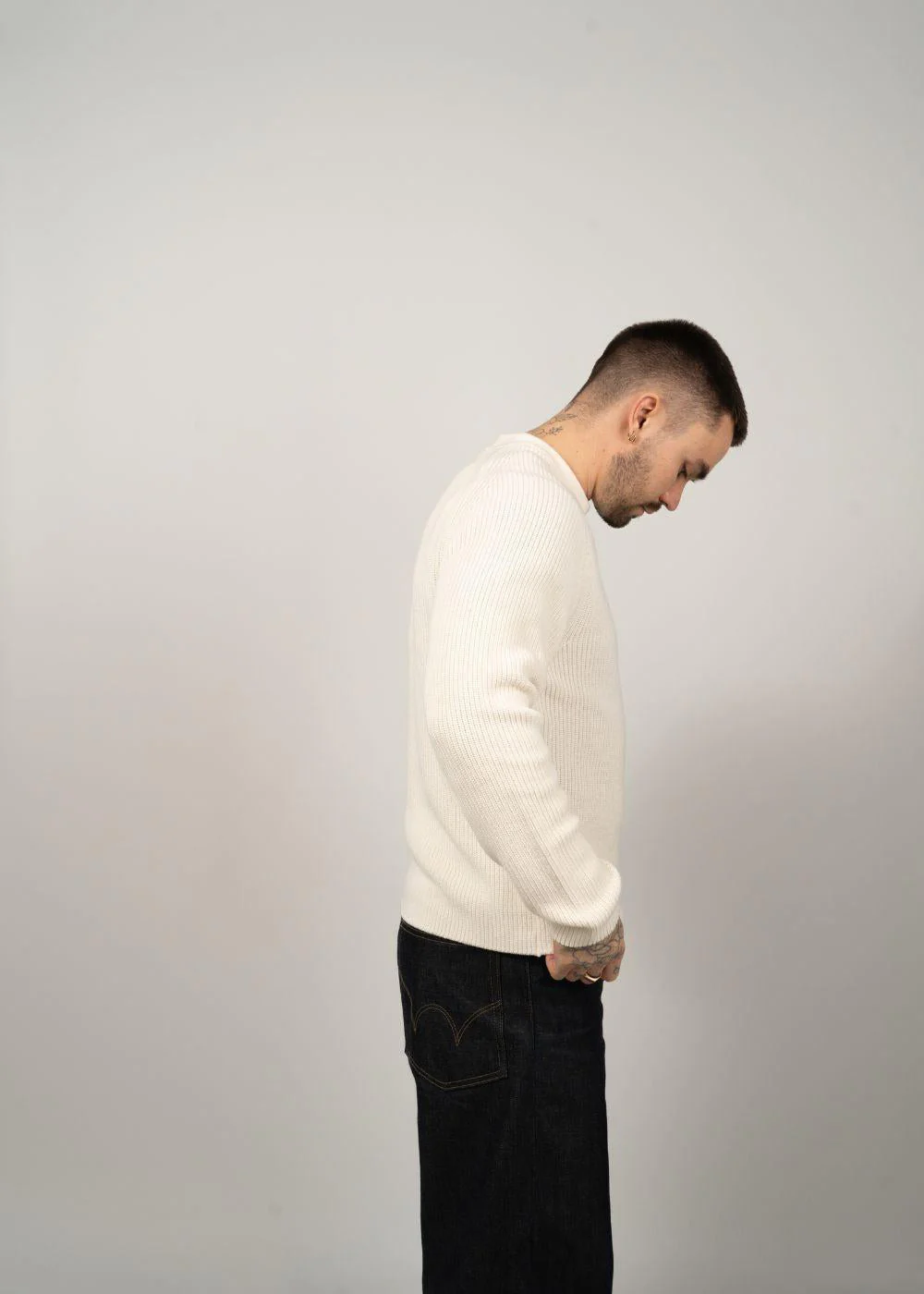 Crew Neck Full Rib - Gauze White - Image 3