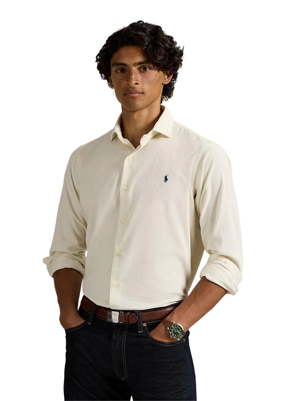 Custom Fit Corduroy Shirt - Cream - Image 2
