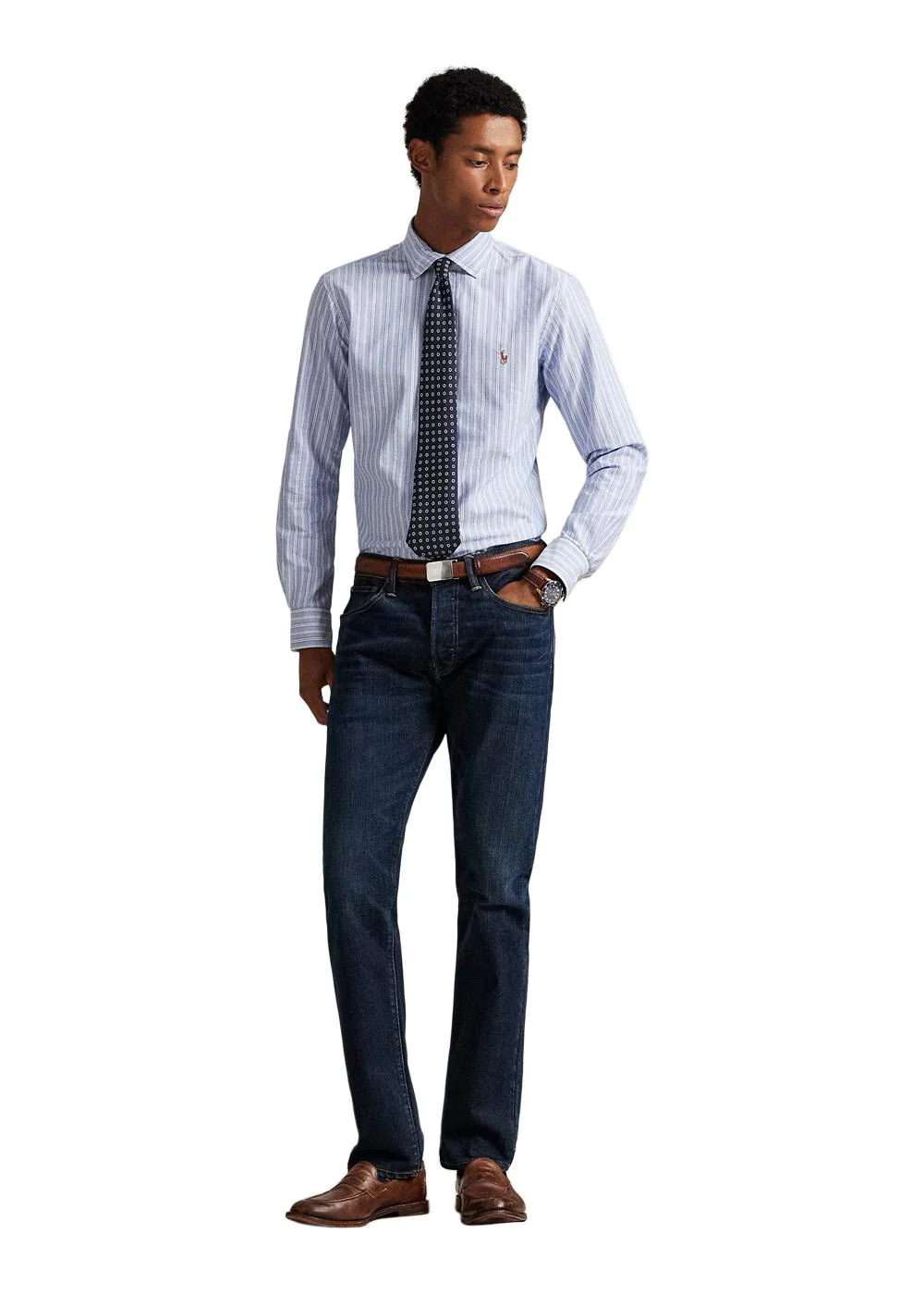Custom Fit Striped Oxford Shirt - Blue Multi - Image 4