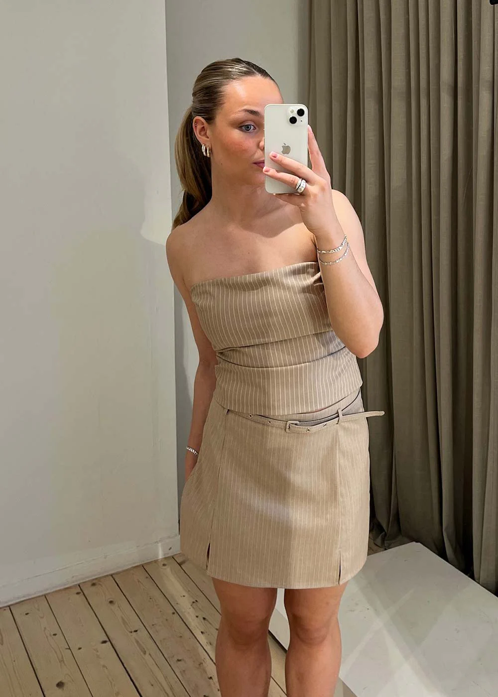 Donte Melange Pinstripe Skirt - Sand Melange - Image 2