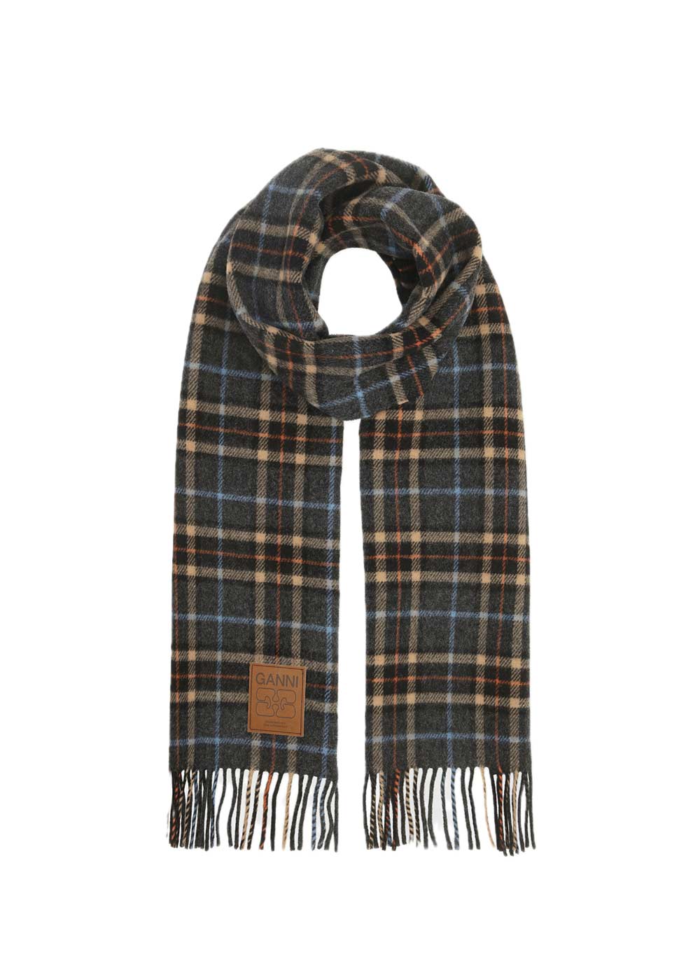 Double Face Wool Check Scarf - Charcoal Grey