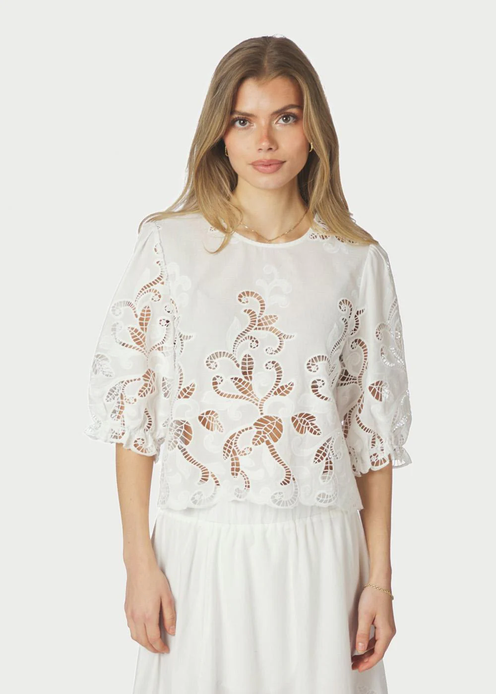 Fia Embroidery Blouse - White - Image 3
