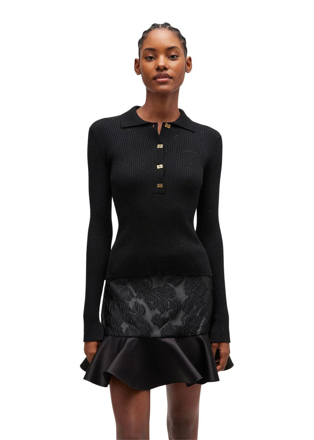 Fine Sequin Polo - Black - Image 2