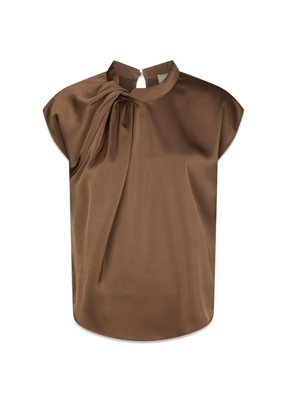 Fleur Drapy Satin Blouse - Dusty Brown
