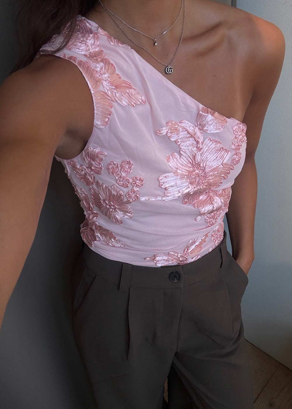 Florini Big Flower Mesh Top - Light Pink - Image 4