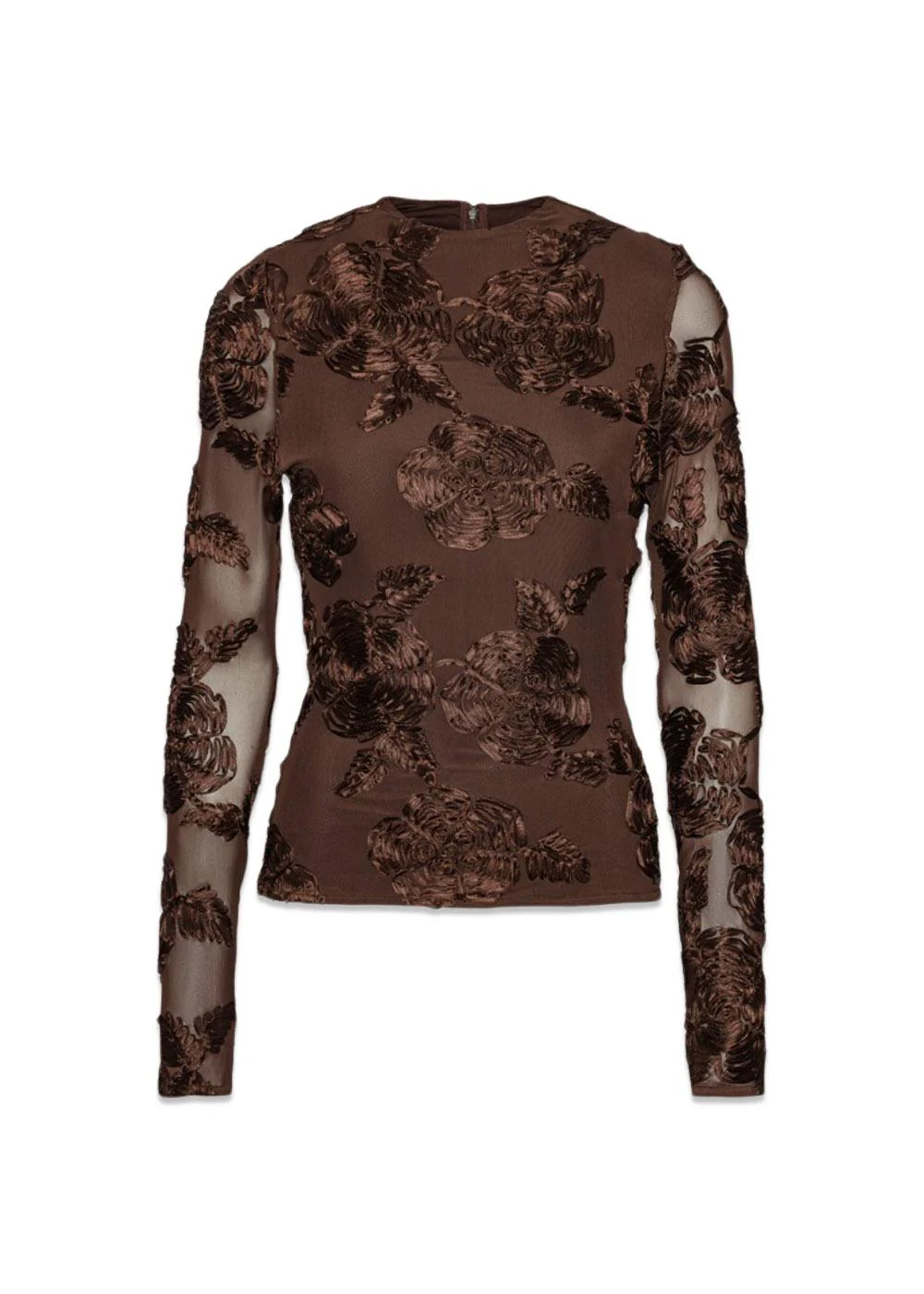 FLOWER MESH LS TOP - Chicory Coffee