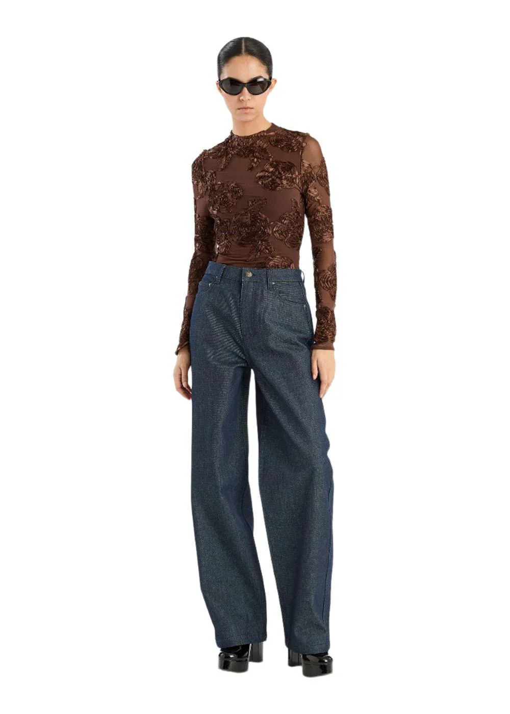 FLOWER MESH LS TOP - Chicory Coffee - Image 3