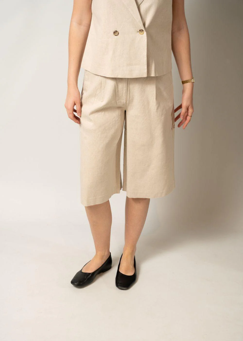 Galemd linen long shorts - Beige Melange - Image 2