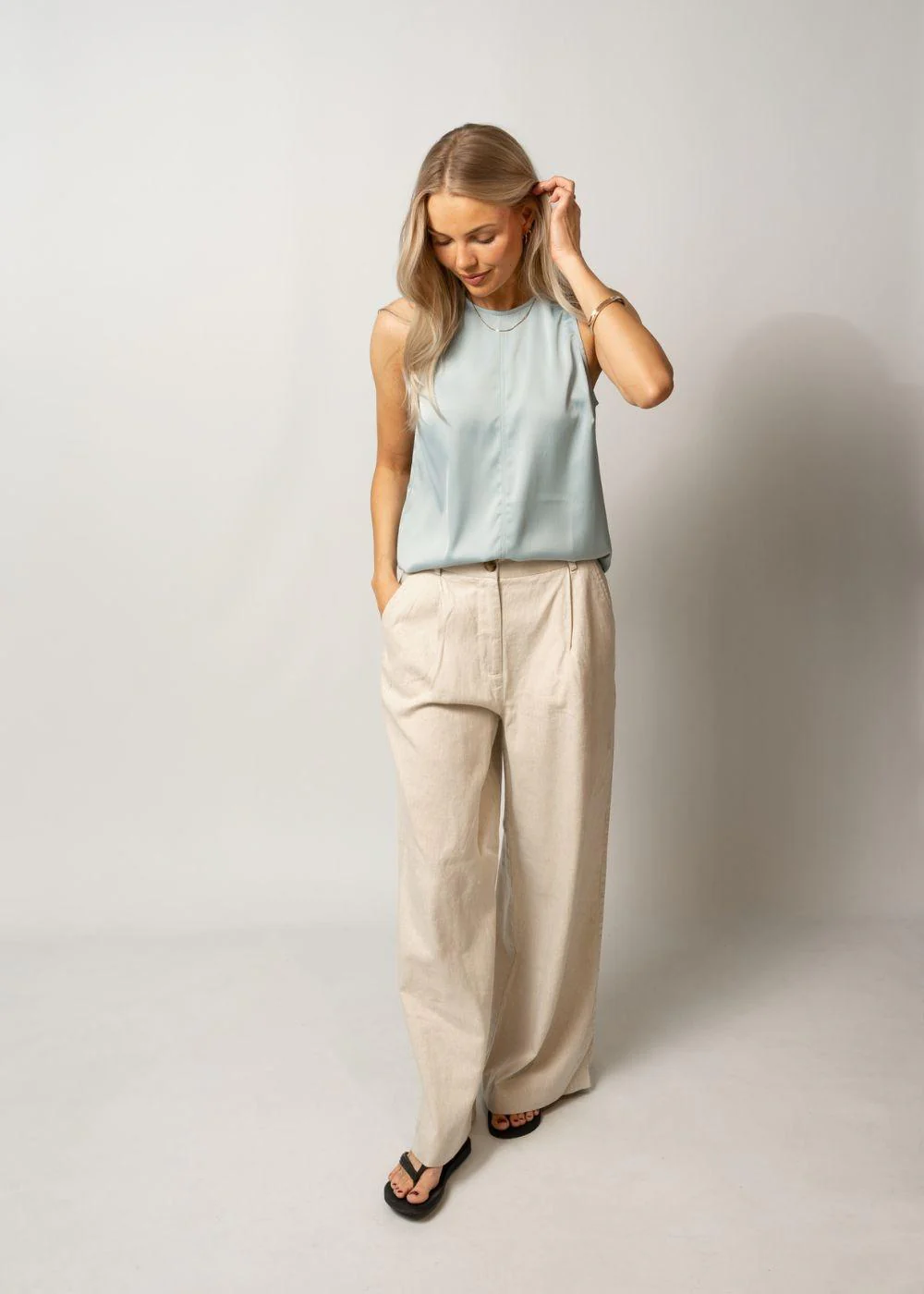 Galemd linen wide pants - Beige Melange - Image 3