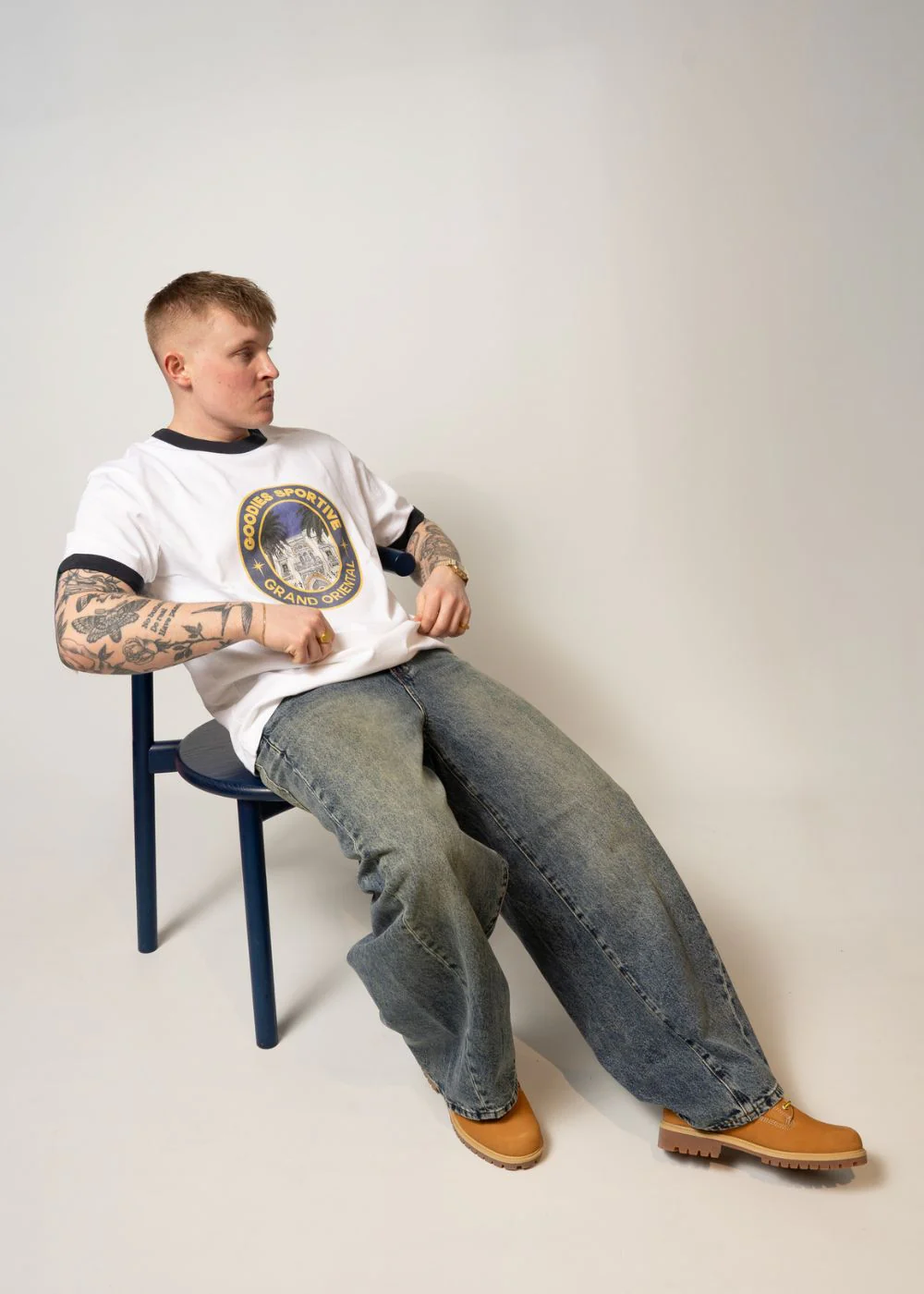 Grand Oriental Ringer Tee - White/Navy - Image 2