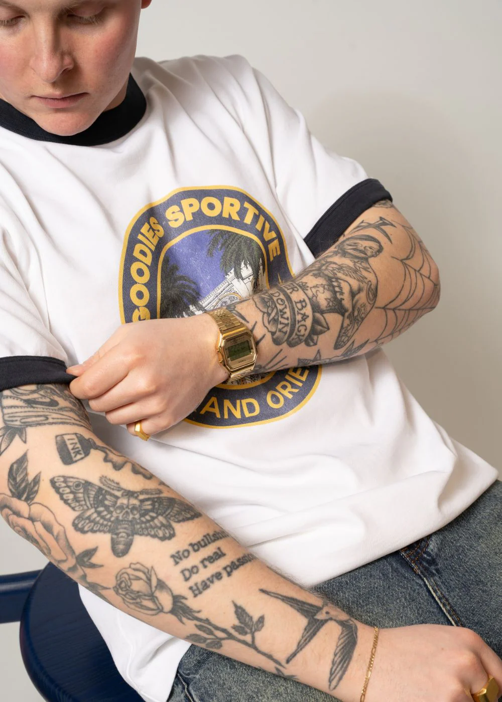Grand Oriental Ringer Tee - White/Navy - Image 3