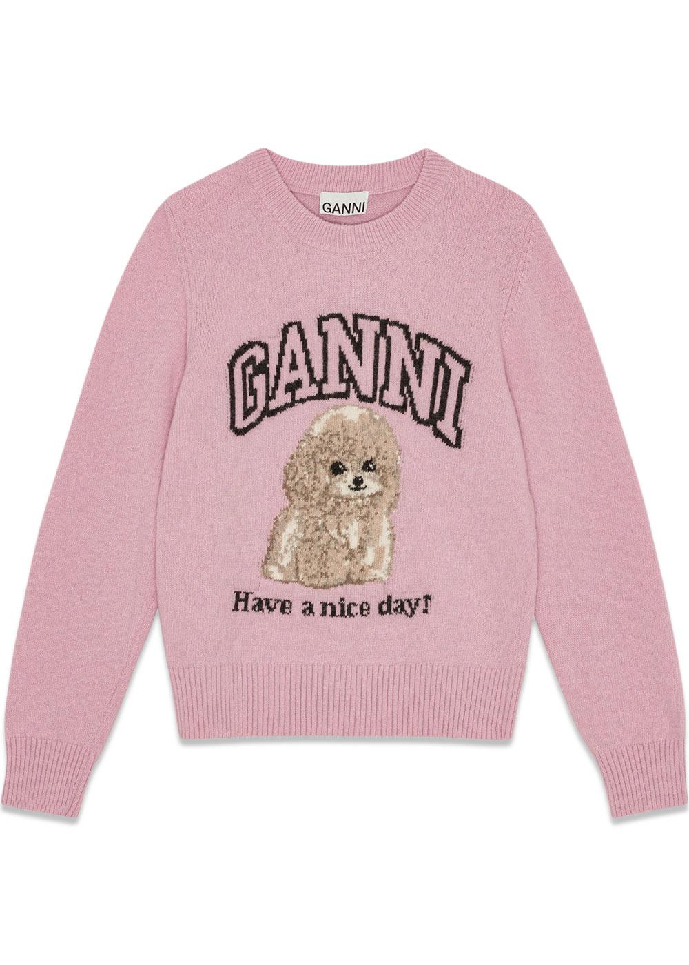Graphic Wool Mix Poodle Crewneck - Chalk Pink