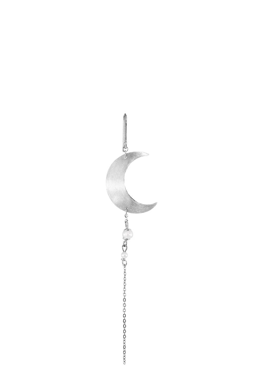 Half Moon Earring with pearl chain - Sterling Silver